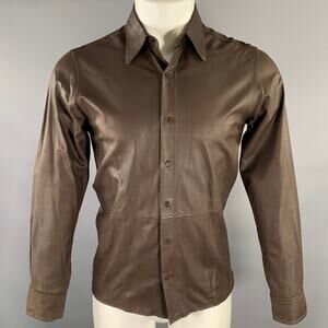 DKNY Size XS Brown Leather Long Sleeve Shirt